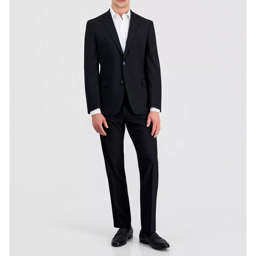 Alfani Mens Slim fit 2-pc Suit Jacket Blazer 40R Pants 36W 34L Black Solid